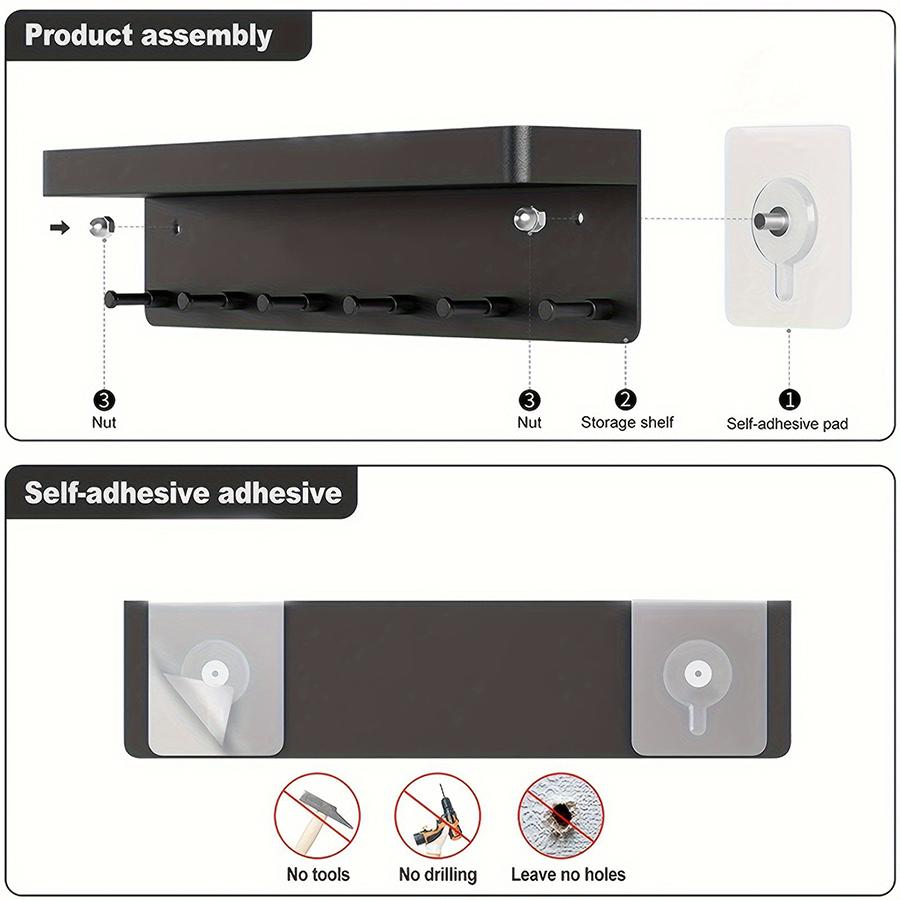 1PCS Entry Wall Hole Free Entryway Key Hangers Multi-functional Bathroom Non-marking Wall Mounted Storage Shelf