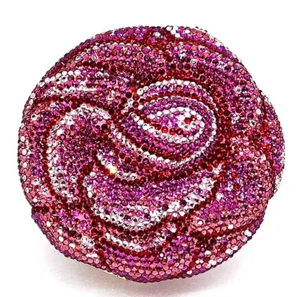 WHTUOHENG Rose Flower Evening Crystal Clutches Purses Diamond Wedding Clutches Rhinestones Hard Metal Bags Dinner Bridal Party