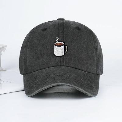 Casquette de baseball lavée avec impression de tasse à café brodée – Chapeau solaire unisexe réglable pour les amateurs de café, Parfait pour la course à pied et la pêche
