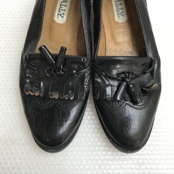 Bally Vintage Genuine Leather Wing Tassel Loafers Black Size 35.5 22.5 23.0
