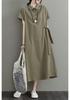 Japanese Style Cotton-Linen Lapel Pocket Dress for Women