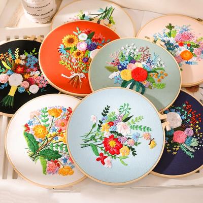 Kit Materiale Broderie DIY Model Floral Imprimat Set Simplu Cusătură Cruce Ac Punch Needle Handwork Needlework Craft Painting Decor