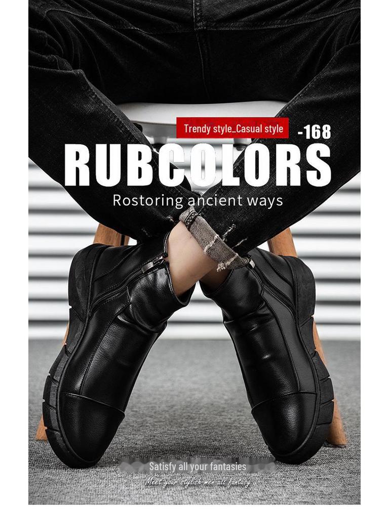 Men's Black British Style Work Boots: Trendy Autumn/Winter Martin Boots, High Top Lightweight Leather Shoes