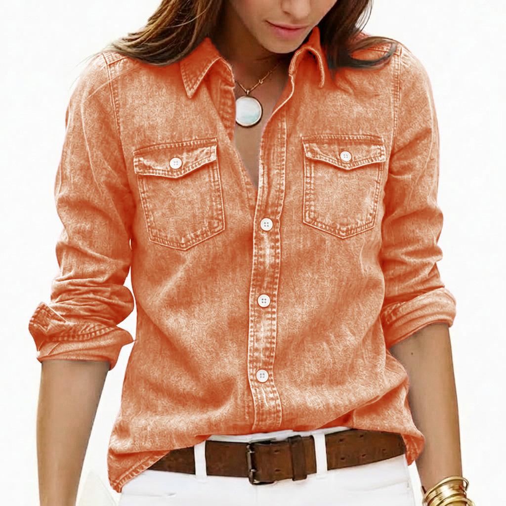 Camicie Vintage da Donna in Denim Lavato Manica Lunga Collo a Revers Bottoni Bluse Casual Ampie Top Quotidiani