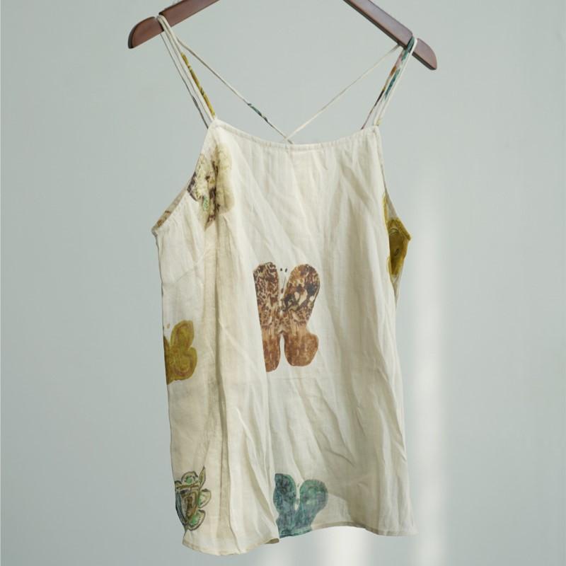 Johnature Women VintageTops Print Summer Casual Soft Female Cloths Chinese Style Tops