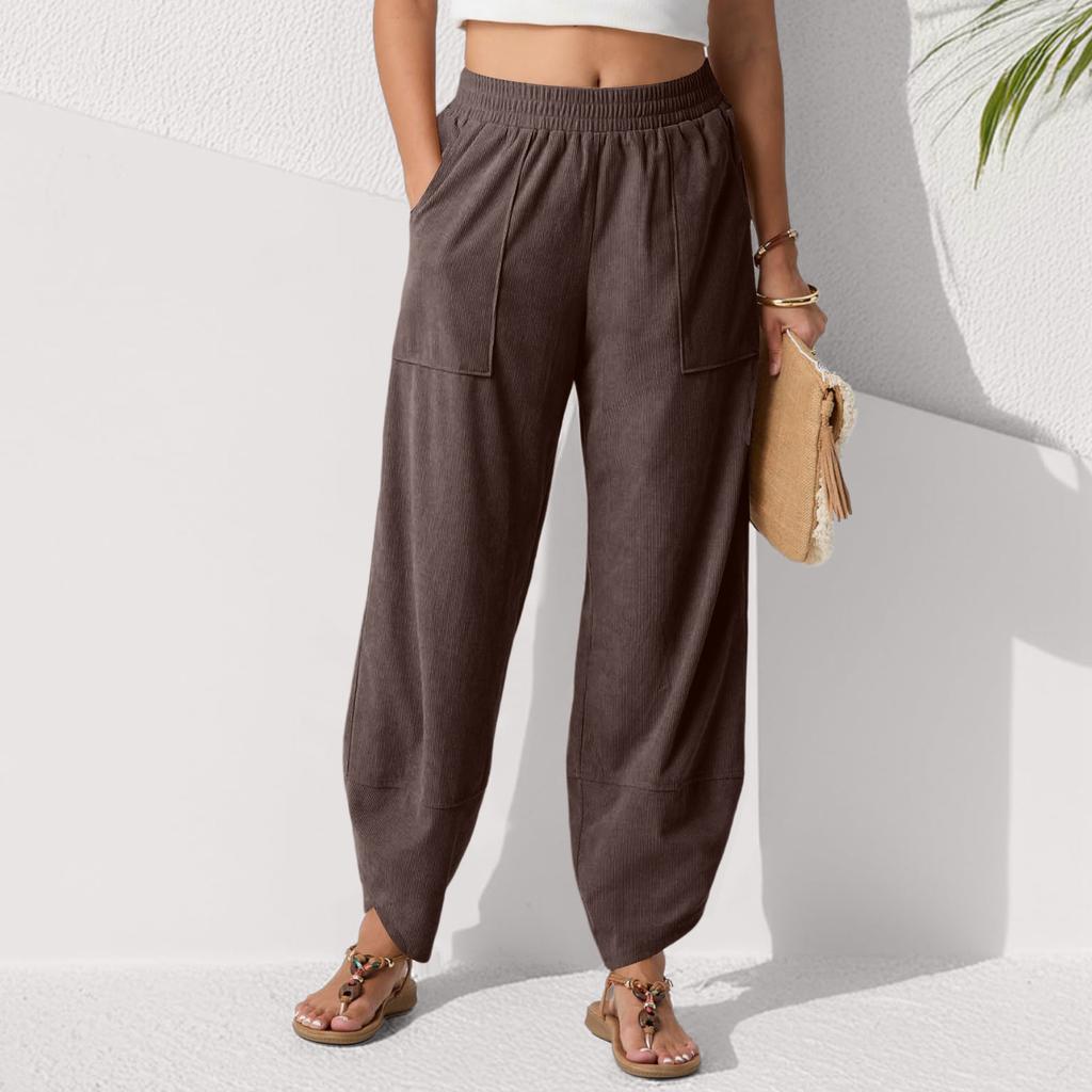 Fashion Trend Women's Solid Color Pocket Casual Cropped Pants