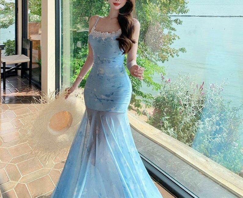 Spring Ballet Vacation Style, Super Fairy Lace Patchwork Slip Dress, Mesh Tulle Gradient Floral Mermaid Tail, Stunning Pure and Alluring Dress