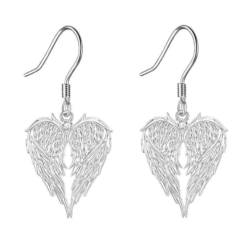 One Angel Wings Heart Pendant Necklace A Pair Of Angel Earrings Women'S Jewelry Christmas Gift