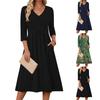 Vestido Largo de Moda para Mujer, Escote en V, Mangas de Tres Cuartos, Corte Ajustado