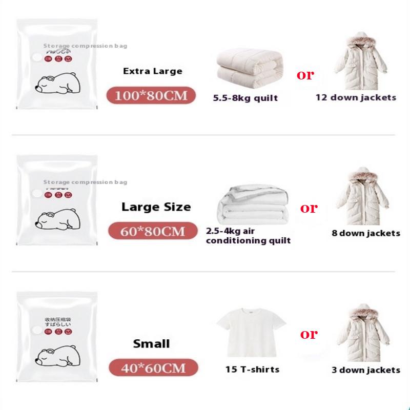 Extra Thick Vacuum Storage Bags - Reusable Compression Bags for Blankets & Down Jackets, Cute Cartoon Travel & Moving Organizers