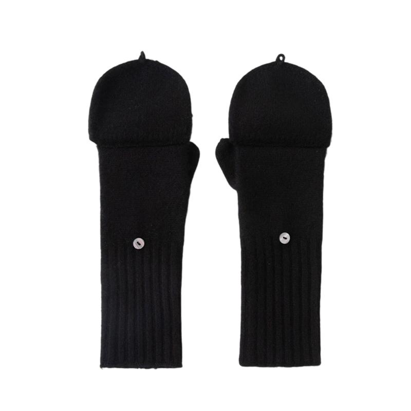 Unisex Winter Gloves Wool Blend Half Finger Gloves With Flip Top For Outdoor Cycling Warm Knit Handwear Accessory