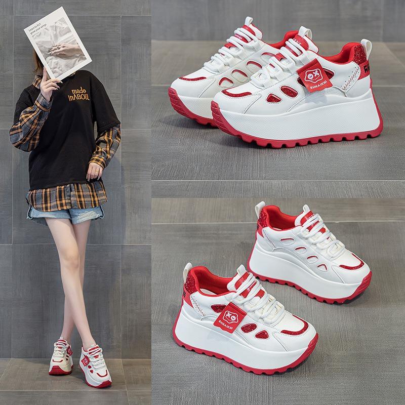 Spring and summer new thick-soled heightening dad shoes women's casual sports shoes with diamonds women's versatile trendy muffin women's shoes