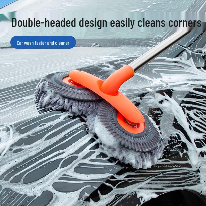 Telescopic Car Wash Brush with Soft Bristles - Rotating Handle Car Cleaning Tool