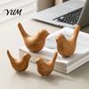 Modern Ceramic Bird Statues Figurines with Wood Grain Look, Home Decor Animal Sculptures, Birds White Accessories for Living Room Bedroom Office