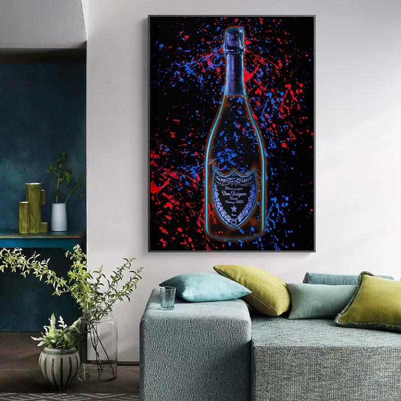 Neon Effect Wine Bottle Poster Canvas Painting Luxury Wall Picture For Modern Living Room Home Decoration