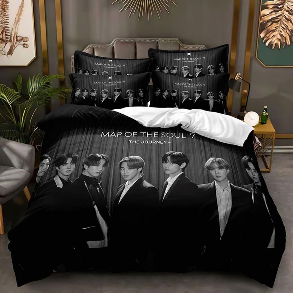 2026 NEW BTS Men's group Bedding Music Duvet Covers Kids Cartoon Bedding Set Twin Full Bedroom Bed Decor for Teens Best Gifts