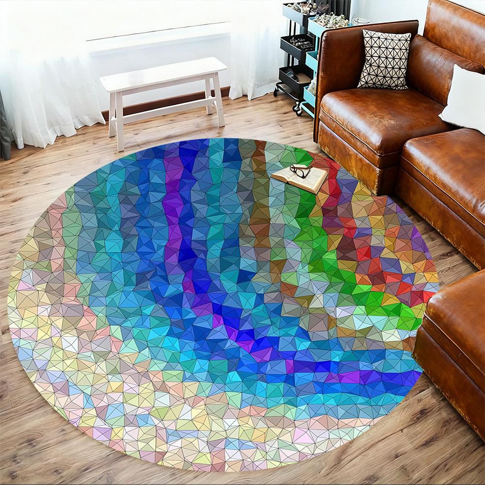 1pc Geometric PatternsColorful Mosaic Pattern Office Round Rugs, Under Chair Round Rugs for Living Room, Bedroom, Bathroom Decoration Carpet 091832
