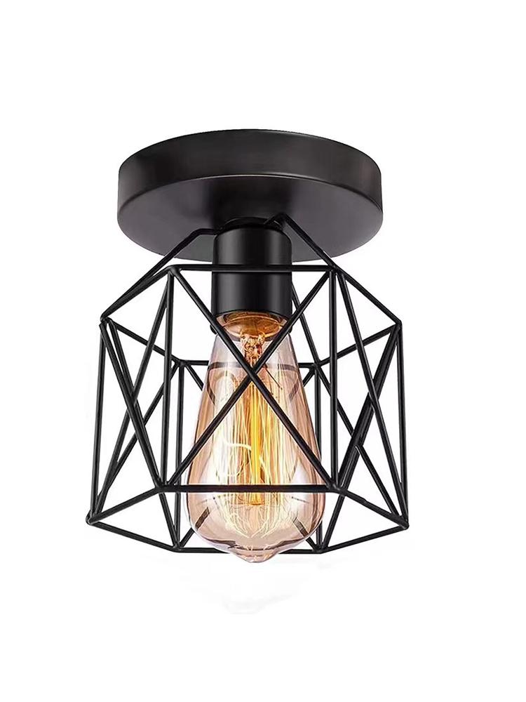E27 Retro Ceiling Lamps Black Industrial Light Fixture Vintage Semi Flush Mount Ceiling Lights Porch Hallway Stairway Mini Metal