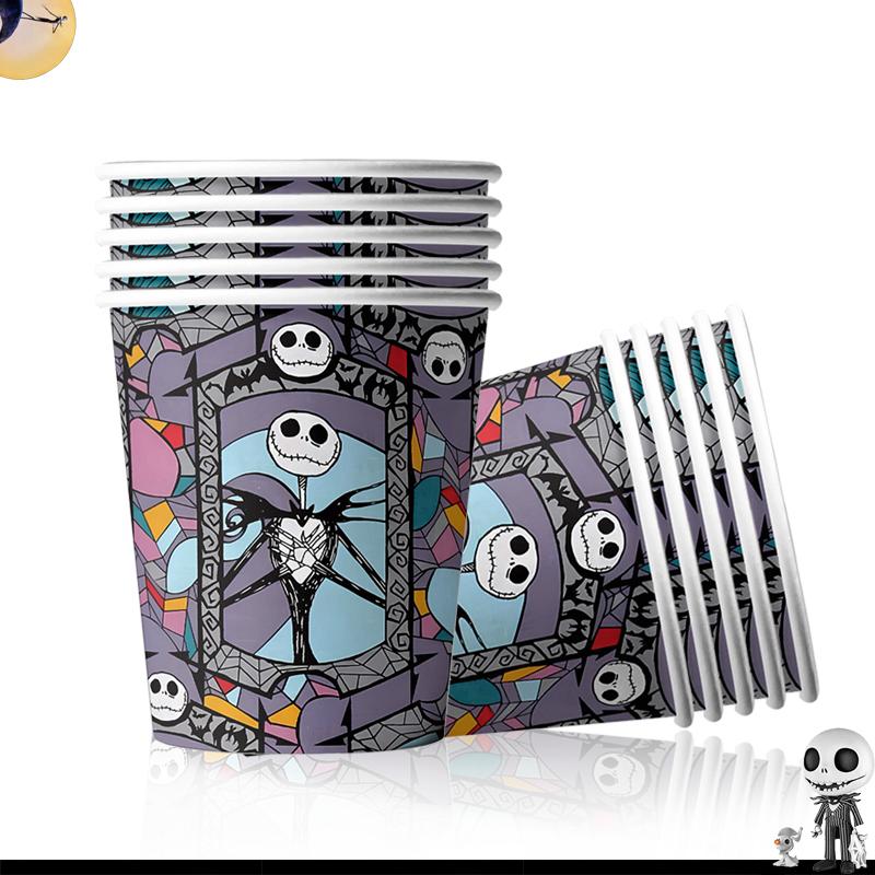 6-piece Set 66P Nightmare Before Christmas Decoration Party Supplies Gift Bag Kids Disposable Tableware Tablecloth Plates Cups N