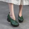Fashion GKTINOO Spring Autumn Ethnic Style Round Toe High Heels Mom Shoes Cowhide Platform Retro Genuine Leather Pumps Women's Shoes
