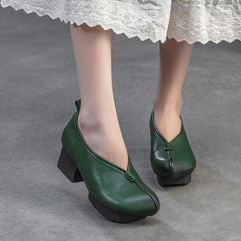 Fashion GKTINOO Spring Autumn Ethnic Style Round Toe High Heels Mom Shoes Cowhide Platform Retro Genuine Leather Pumps Women's Shoes