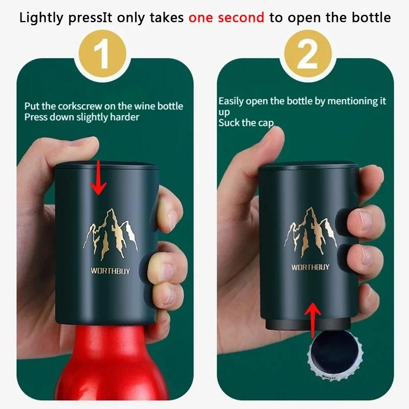 Stainless Steel Beer Bottle Opener Kitchen Creative Magnetic Automatic Press Lid Opener Tool Portable Bar Gadget Accessories