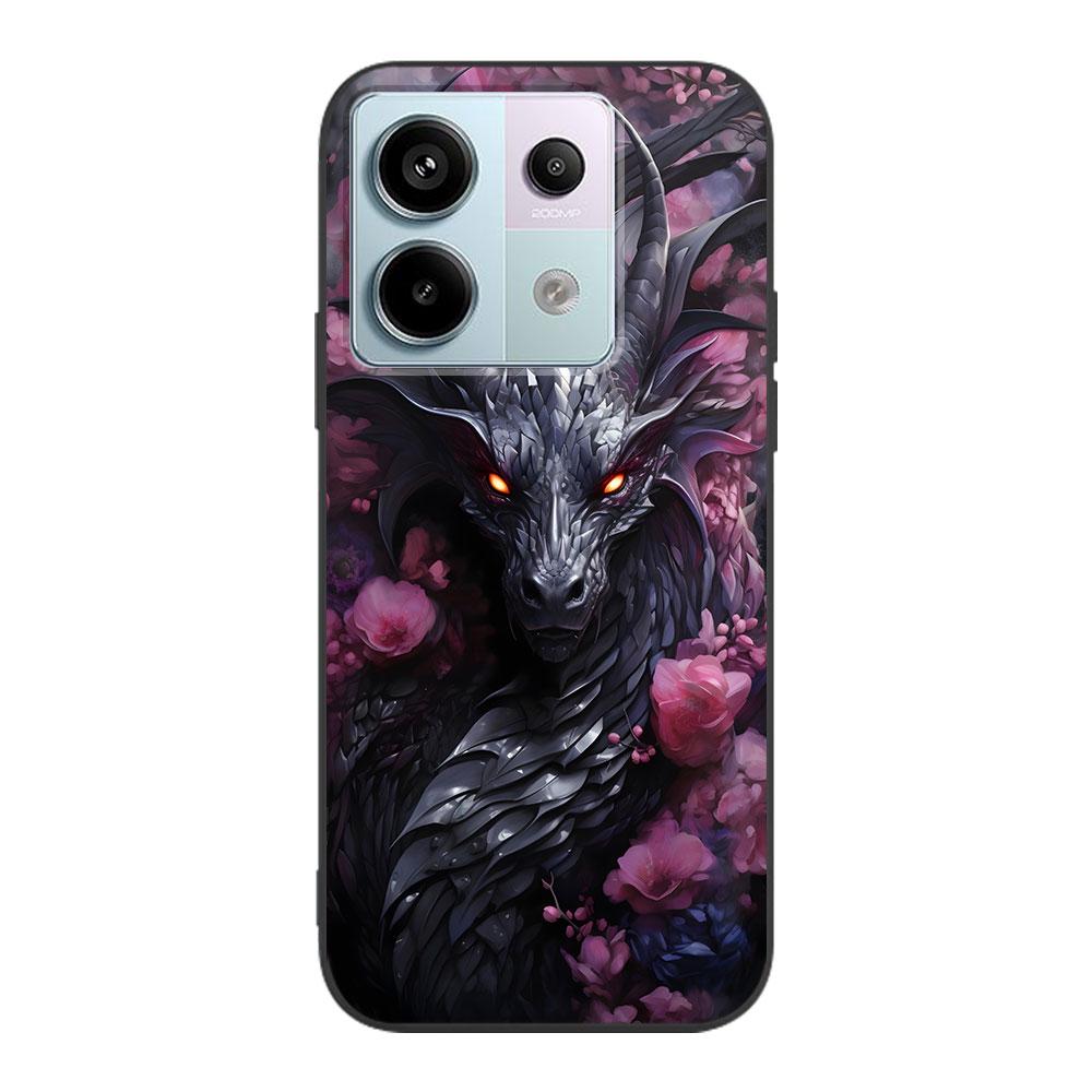 Cartoon Dragon Case for Xiaomi Redmi 10 10C 9C 9A 9i 9 Prime 9T 12 12C 10A K40 Pro Black Soft TPU Mobile Phone Bag Cover