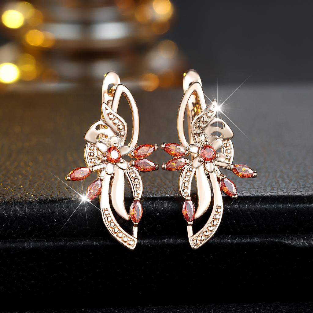 Popular wind hollow flower-shaped ear buckle female bling zircon + tendrils atmosphere niche flower cluster earrings