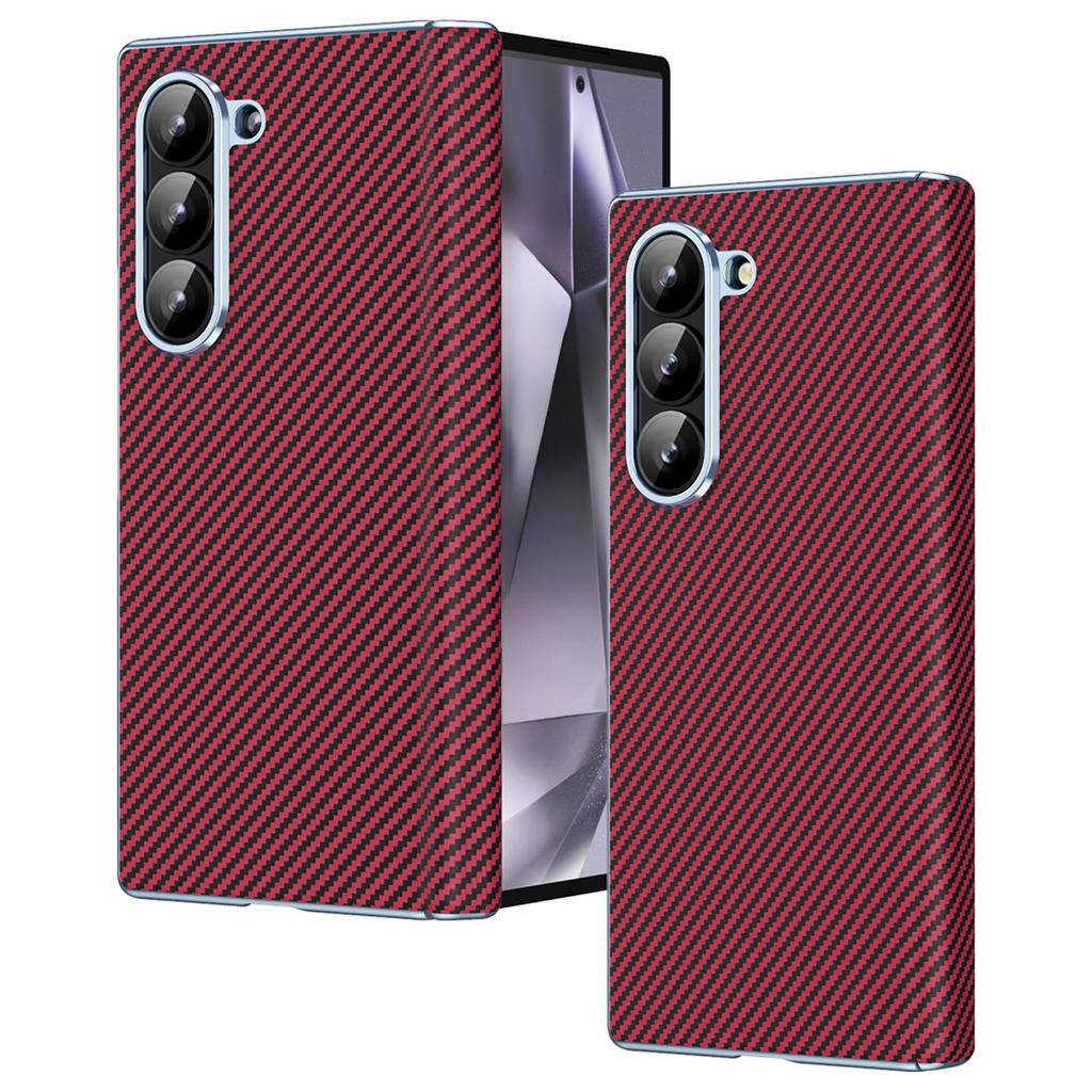For Samsung Galaxy Z Fold5 5G Case Electroplating Lens Carbon Fiber Texture PC Phone Cover