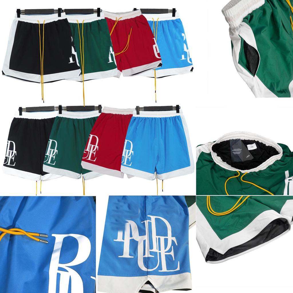 Auf Lager RHUDE Letter Print Lässige Colorblock Lockere Strandshorts