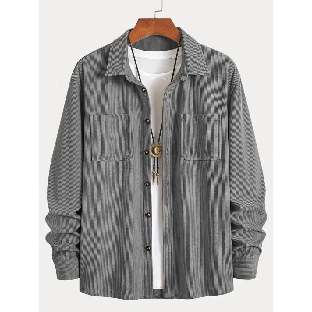 Men's Corduroy Shirt Jacket Spring Autumn Vintage Outerwear for Gentlemen