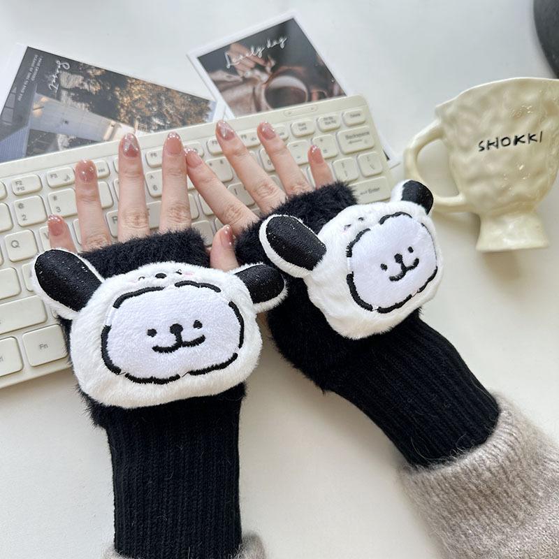 New Doll Adult Gloves Cartoon Cold Proof Warm Half Finger Gloves for Girls Office Students Writing Gloves
