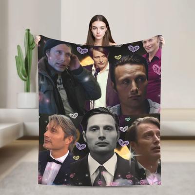 Mads Mikkelsen Blankets  Camping Flannel Throw Blanket For Couch Chair Sofa Bed Warm Soft Custom Quality Bedspread Gift Idea