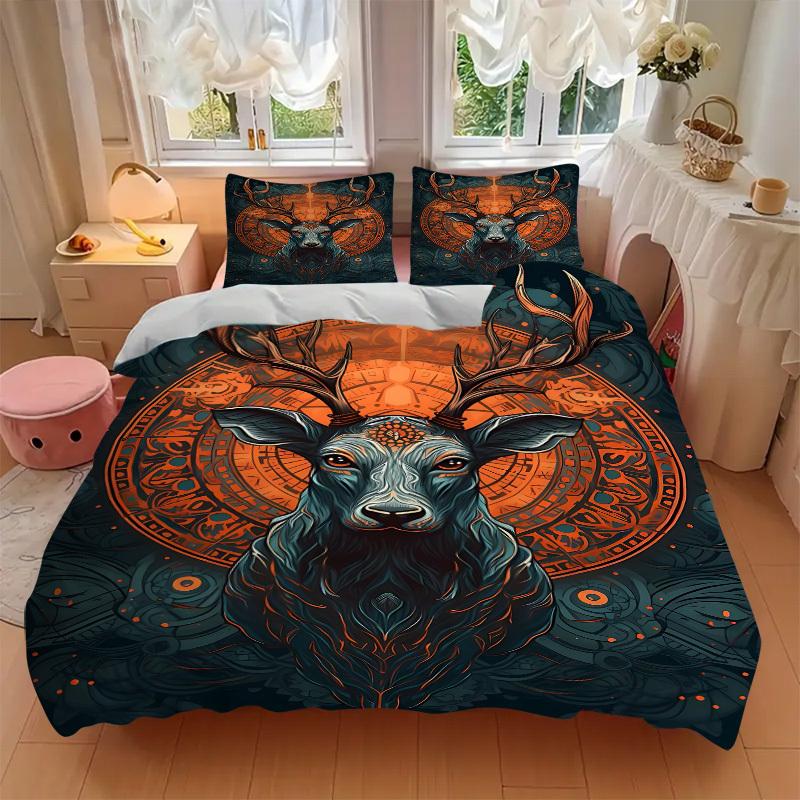 3pcs Deer Mandala Soft Comfortable Bedding Set, For Bedroom, Guest Room And Dorm, All Season Use, High-Definition Printing, Machine Washable 142