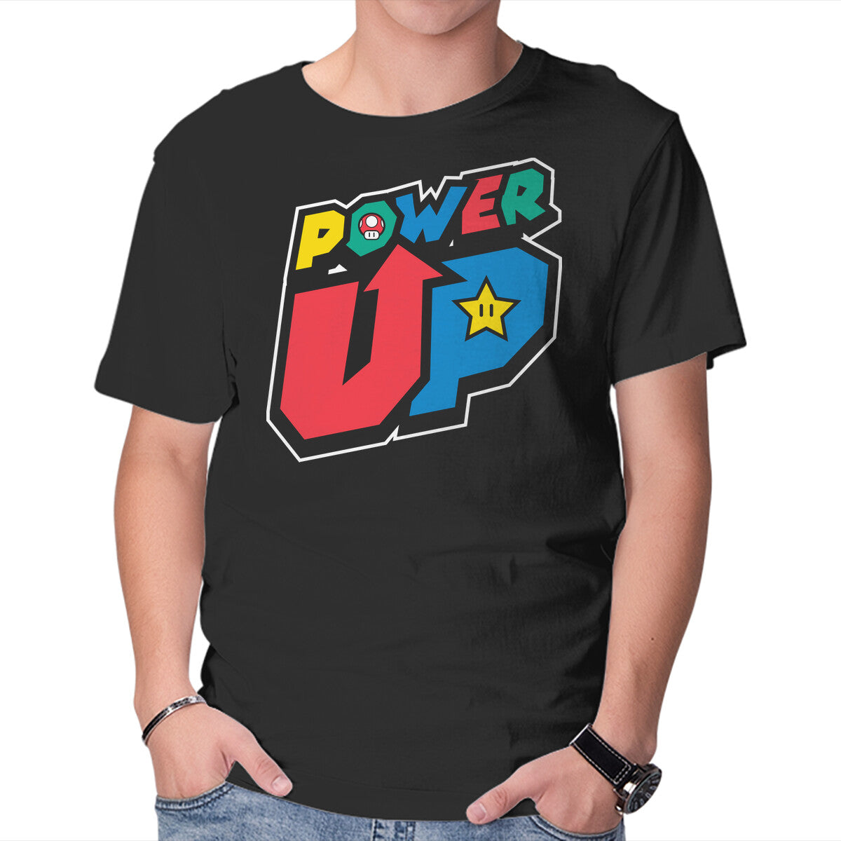 Unisex Crew Neck T-Shirt Power Up Graphic Short Sleeve Casual Tee XXXL