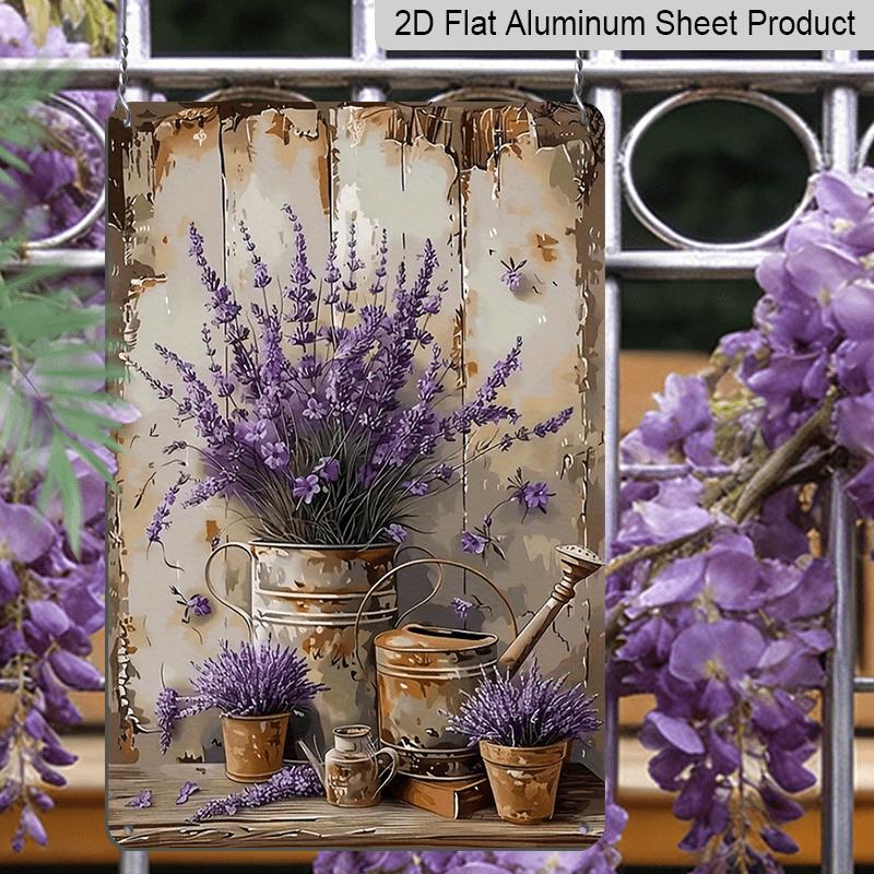 2D Flat, 1pc, Lavender Vintage Metal Sign, Aluminium Hanging Painting, Plaque Decorative Wall Art, Indoor/Outdoor Decor