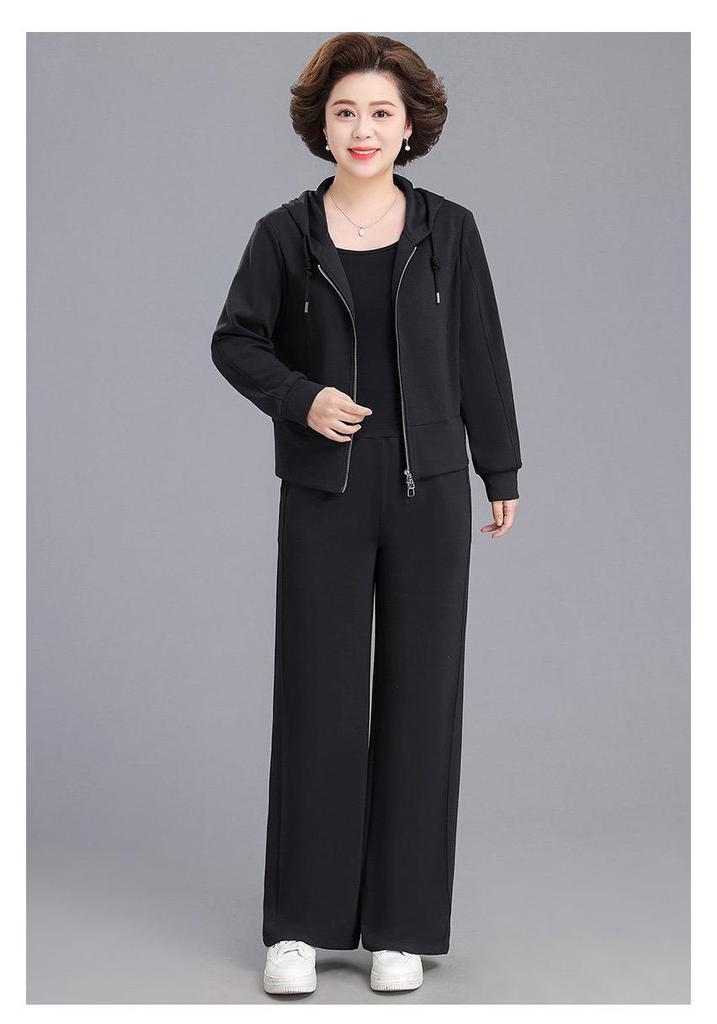Mom's Spring 2026 Casual Two-Piece Sportswear: Stylish Jacket & Sweatshirt Set for Middle-Aged and Elderly Women