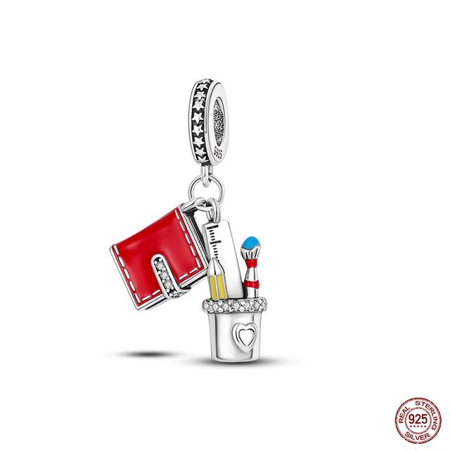 New 925 Sterling Silver Red Color Series Heart Shape Charms Beads Lucky Jewelry Gifts