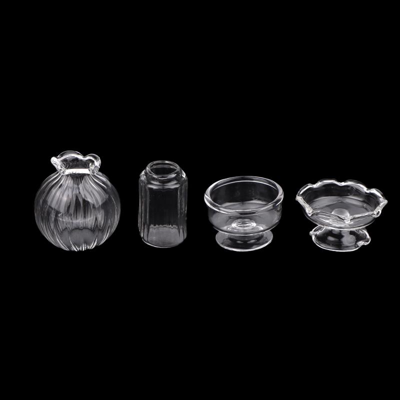 1:12 Dollhouse Miniature Glass Vase Dessert Cup Wine Bottle Wishing Bottle W/Corked Home Decor Toy Doll House Accessories