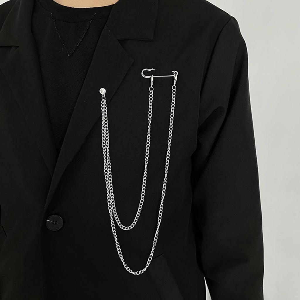 Men Brooch Long Chain - High-end Fine Workmanship, Match Clothes, Luxury Polished Coat Collar Pin