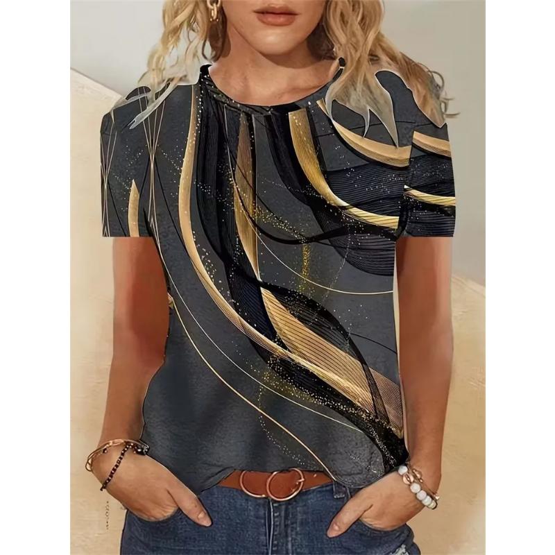 Fashion Women's Simple Short Sleeve Crew Neck T-Shirt 3D Simple Color Printing