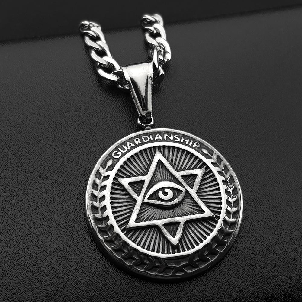 

Jewish Israel Star of David GUARDIANSHIP Necklace Women Men Stainless Steel Eye of Providence Judaica Hexagram Chain Jewelry