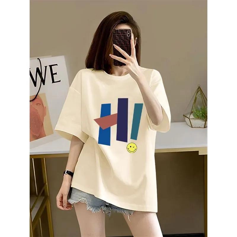 

100% Cotton Loose Fit Apricot Short-Sleeve Women s T-Shirt in Trendy Foreign Style M (up to 100 jin)