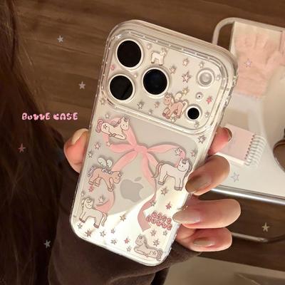 Transparent Pink Pony Suitable for Apple 17 Mobile Phone Case Iphone16promax Fashion Popular Mobile Phone Case