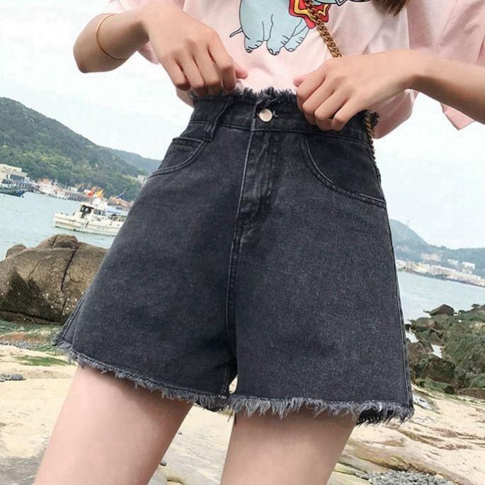 HyunA Style 2020 High Waist Denim Shorts: Women's Trendy Loose Wide-Leg Frayed Hot Pants
