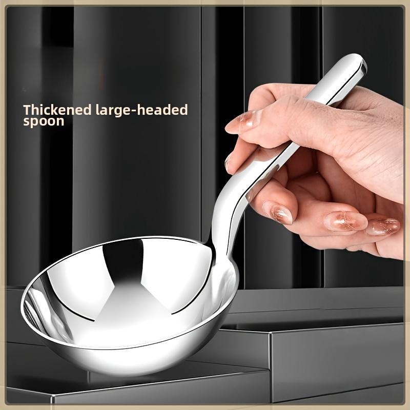 Stainless steel short handle hammer patterned large round drinking spoon, big head soup spoon, food grade extended dining spoon, household spoon