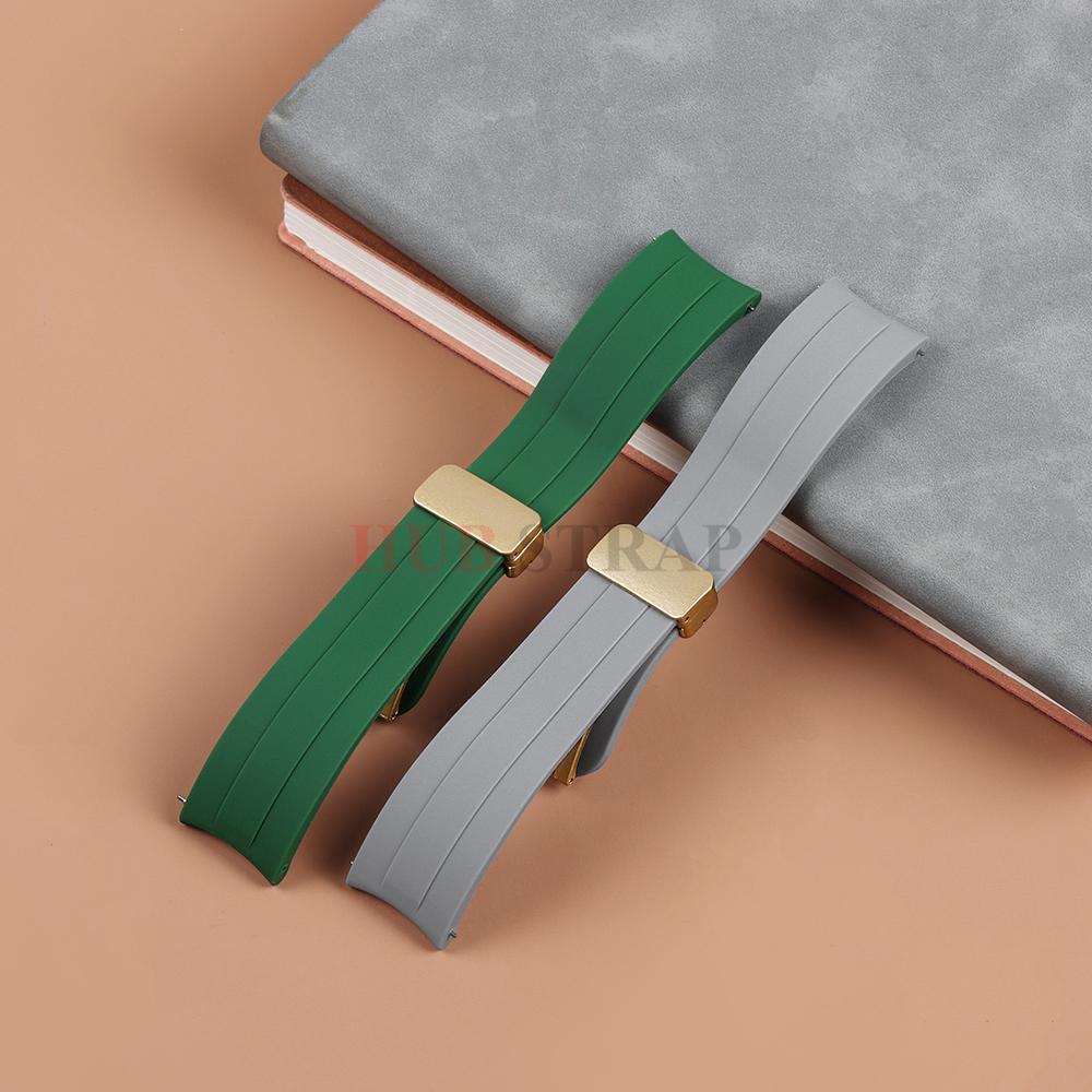 Silikon Uhrenarmband 22mm für Rolex Gebogenes Ende Wasserdicht Submariner Armband Gummi Uhrenarmband Faltschließe Armband Herren Damen