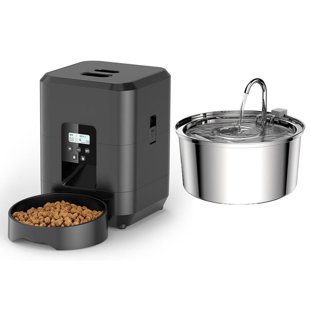 Stainless Steel Induction Pets Water Fountain Smart Pet Food Dispenser Tuya WIFI Rechargeable Automatic Feeder