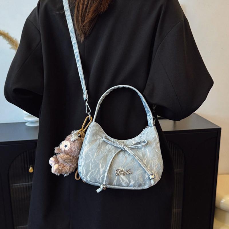 Solid Color 2026 New Large Capacity Bow Bags, Fashionable And Versatile Underarm Shoulder Bag, Casual Commuting Women'S Handbag