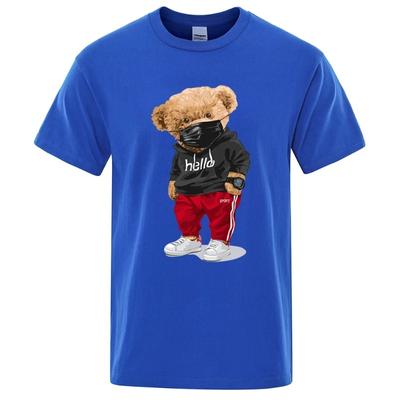 100% Baumwolle Sportmaske Bären-Print Kurzarm-T-Shirt Herren Halbarmsommer Casual Oversized T-Shirts Herren